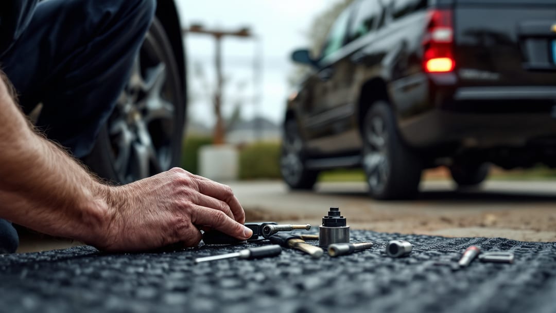 Mobile locksmith repairing a worn Chevy Tahoe ignition cylinder with tools on a workbench in Arlington Texas